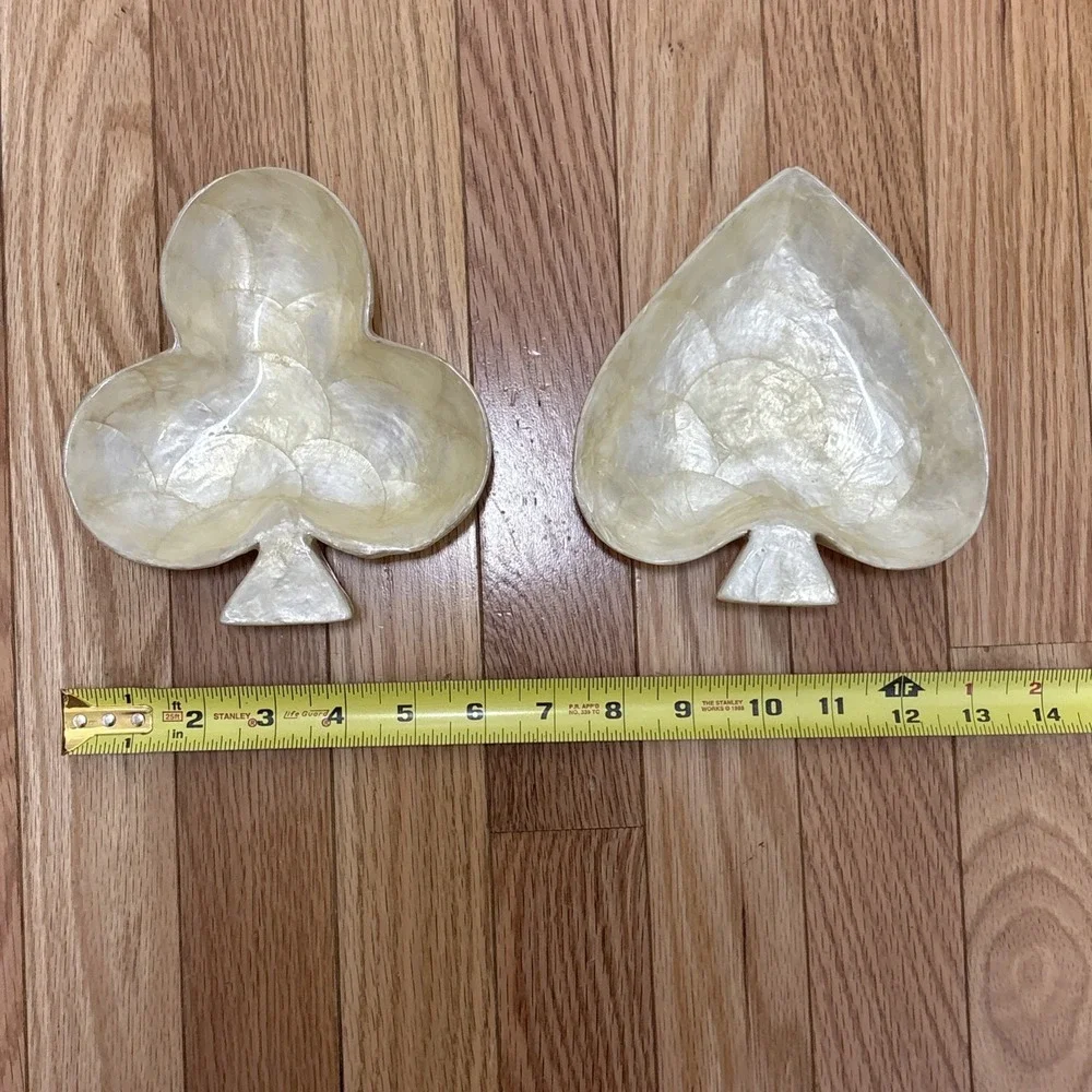 2 Vintage Mother of Pearl Inserts in Wood Nut‎ Candy Bowls Dishes Club & Spade